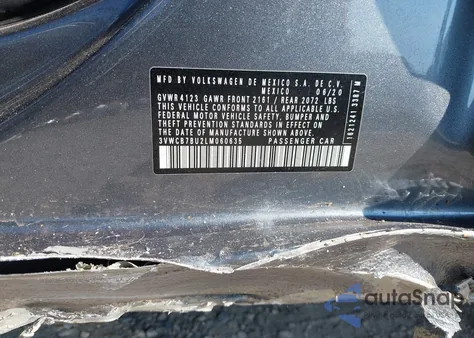 2020 Volkswagen Jetta S/Se/R-Line z USA, uszkodzony, nr VIN 3VWCB7BU2LM060635